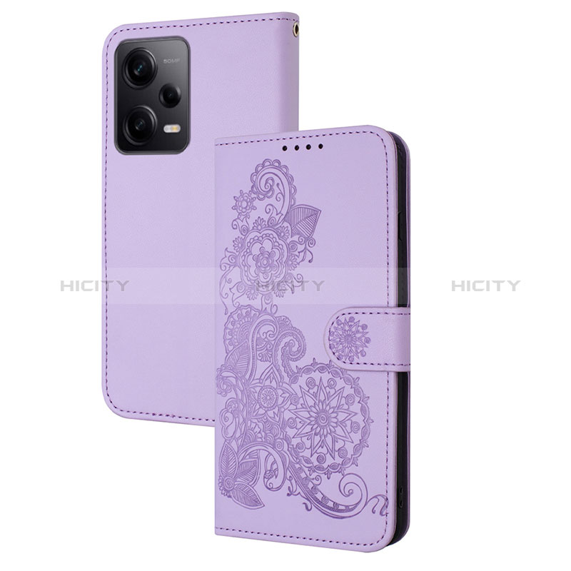 Funda de Cuero Cartera con Soporte Flores Carcasa Y01X para Xiaomi Redmi Note 12 Pro 5G Morado