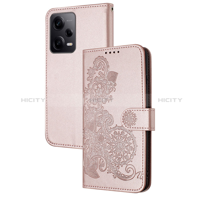 Funda de Cuero Cartera con Soporte Flores Carcasa Y01X para Xiaomi Redmi Note 12 Pro 5G Oro Rosa