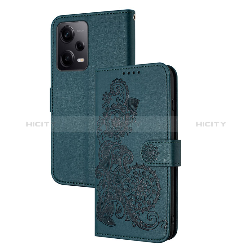 Funda de Cuero Cartera con Soporte Flores Carcasa Y01X para Xiaomi Redmi Note 12 Pro+ Plus 5G Verde