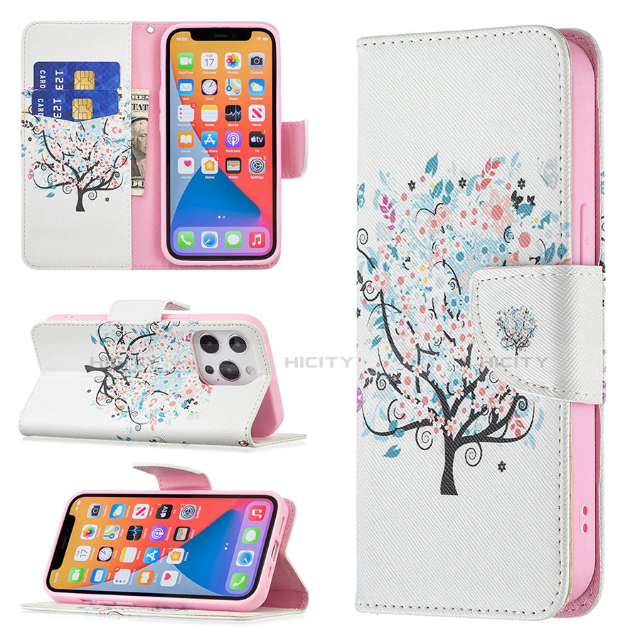 Funda de Cuero Cartera con Soporte Flores Carcasa Z02 para Apple iPhone 13 Pro Max Multicolor