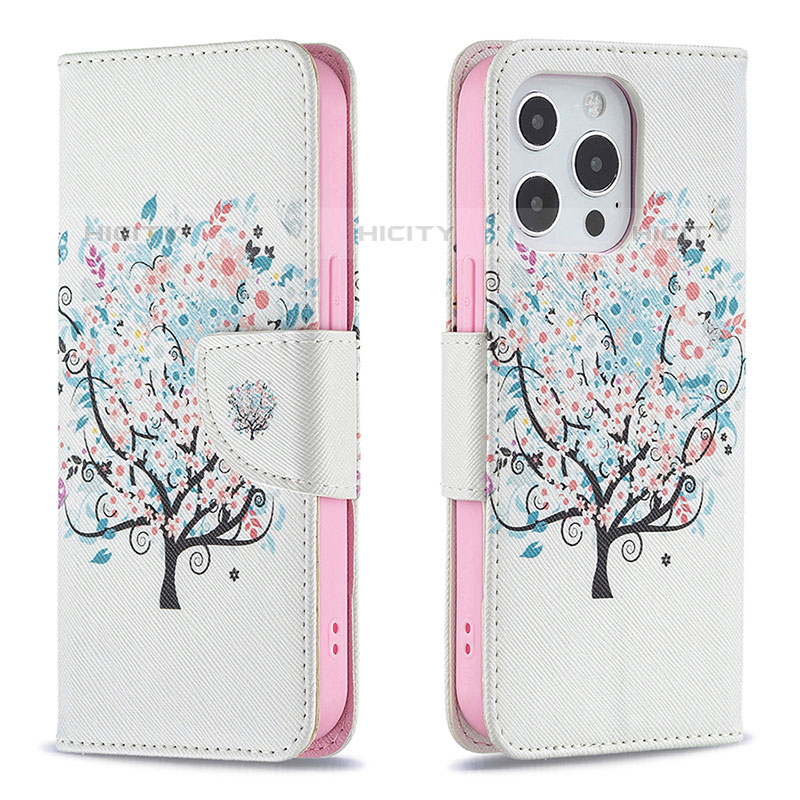 Funda de Cuero Cartera con Soporte Flores Carcasa Z02 para Apple iPhone 16 Pro Max Multicolor