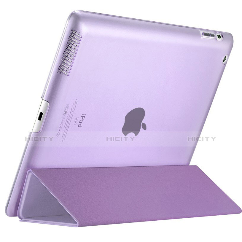 Funda de Cuero Cartera con Soporte L01 para Apple iPad 4 Morado