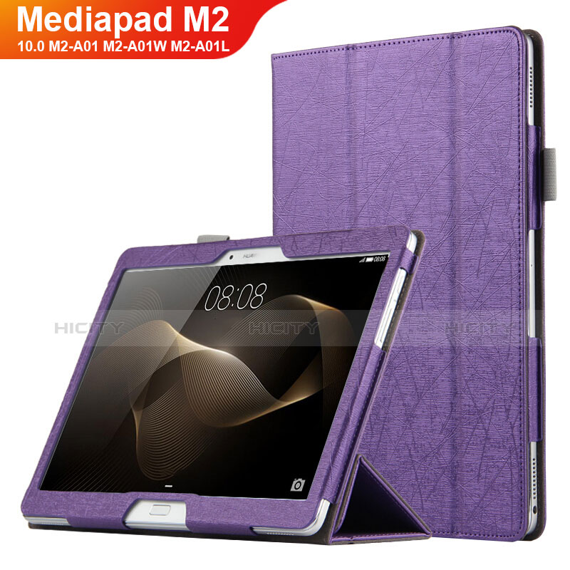 Funda de Cuero Cartera con Soporte L01 para Huawei MediaPad M2 10.0 M2-A01 M2-A01W M2-A01L Morado