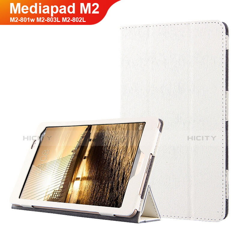 Funda de Cuero Cartera con Soporte L01 para Huawei Mediapad M2 8 M2-801w M2-803L M2-802L Blanco