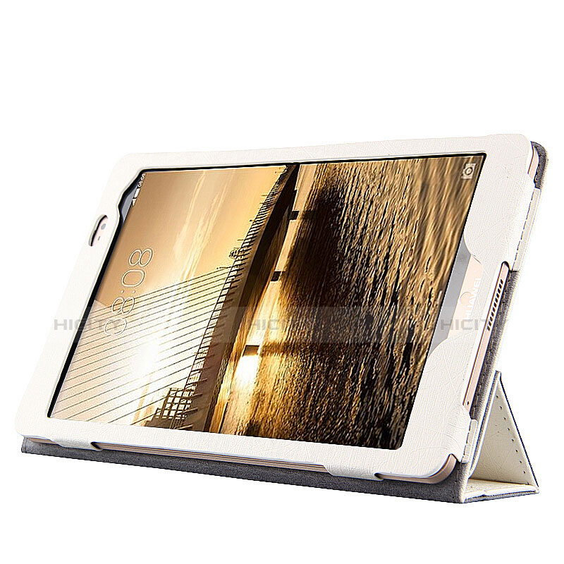 Funda de Cuero Cartera con Soporte L01 para Huawei Mediapad M2 8 M2-801w M2-803L M2-802L Blanco