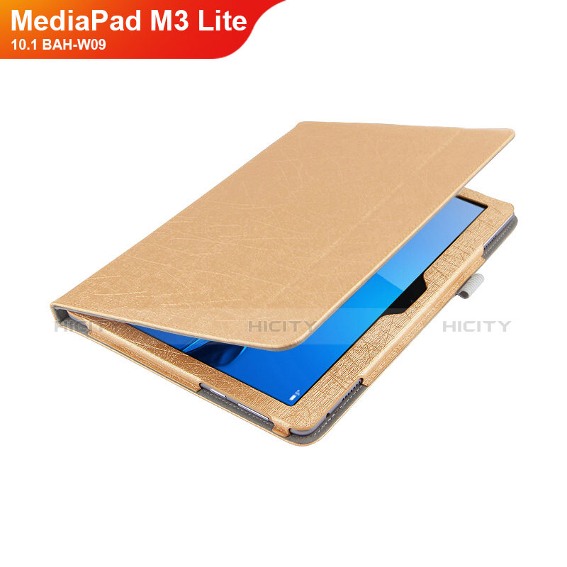 Funda de Cuero Cartera con Soporte L01 para Huawei MediaPad M3 Lite 10.1 BAH-W09 Oro