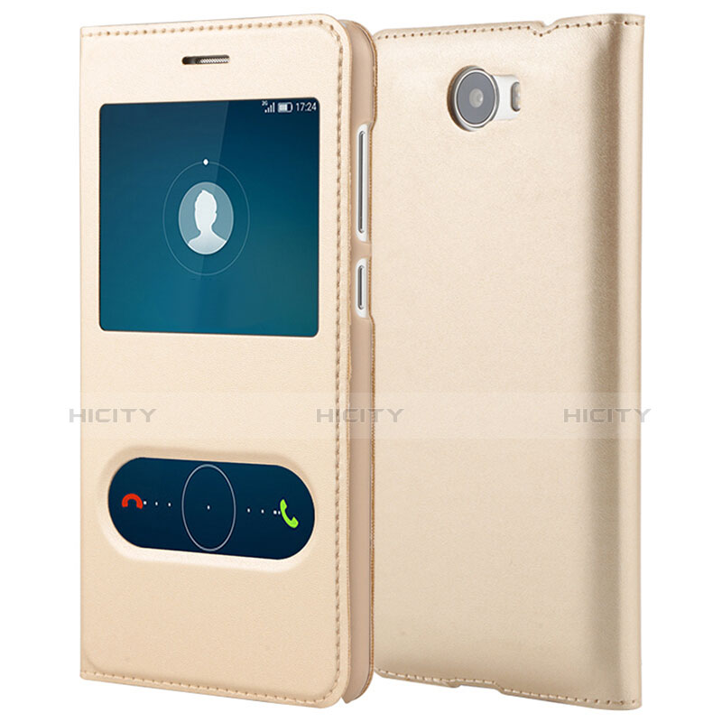 Funda de Cuero Cartera con Soporte L01 para Huawei Y5 II Y5 2 Oro