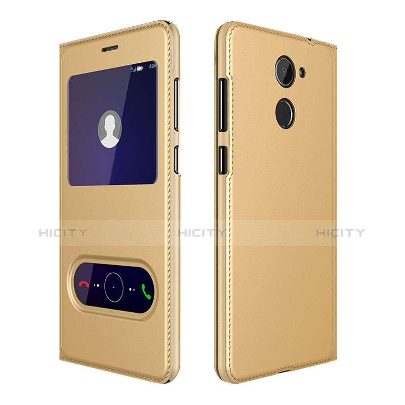 Funda de Cuero Cartera con Soporte L01 para Huawei Y7 Prime Oro