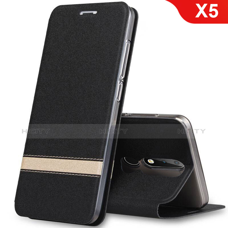 Funda de Cuero Cartera con Soporte L01 para Nokia X5 Negro