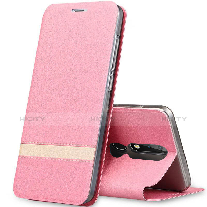 Funda de Cuero Cartera con Soporte L01 para Nokia X5 Oro Rosa