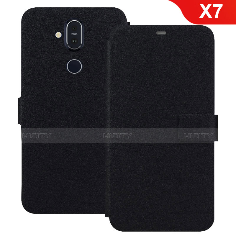 Funda de Cuero Cartera con Soporte L01 para Nokia X7 Negro