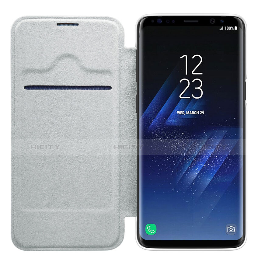 Funda de Cuero Cartera con Soporte L01 para Samsung Galaxy S9 Blanco