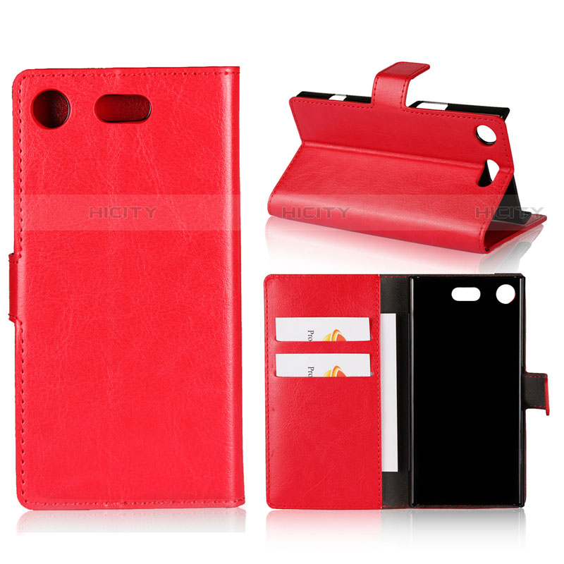 Funda de Cuero Cartera con Soporte L01 para Sony Xperia XZ1 Compact Rojo