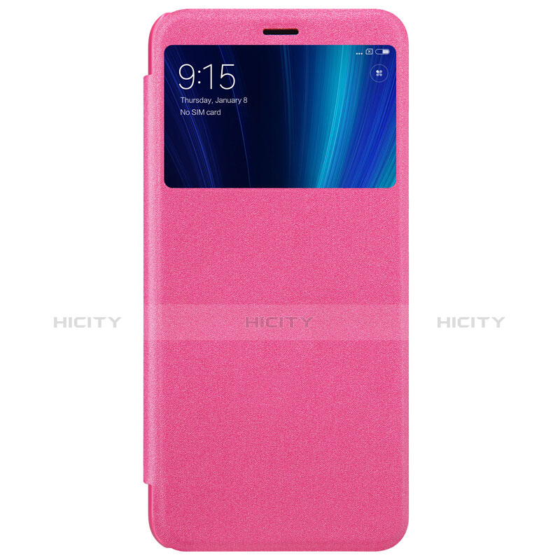 Funda de Cuero Cartera con Soporte L01 para Xiaomi Mi A2 Rosa Roja