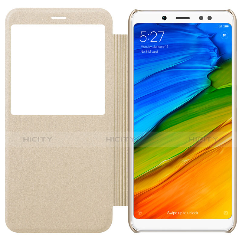 Funda de Cuero Cartera con Soporte L01 para Xiaomi Redmi Note 5 AI Dual Camera Oro