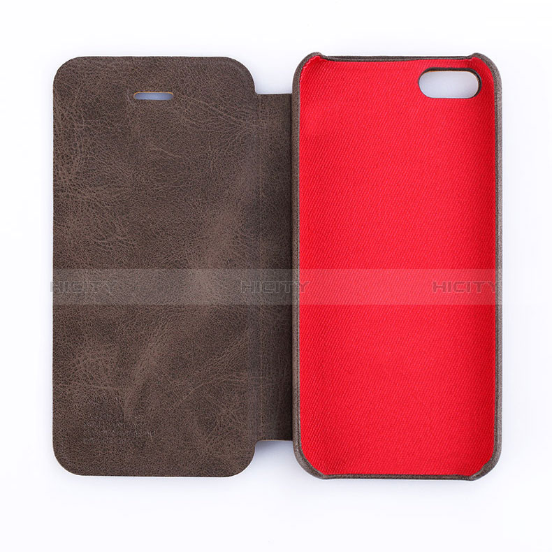 Funda de Cuero Cartera con Soporte L02 para Apple iPhone 5 Marron