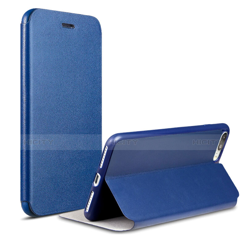 Funda de Cuero Cartera con Soporte L02 para Apple iPhone 7 Plus Azul