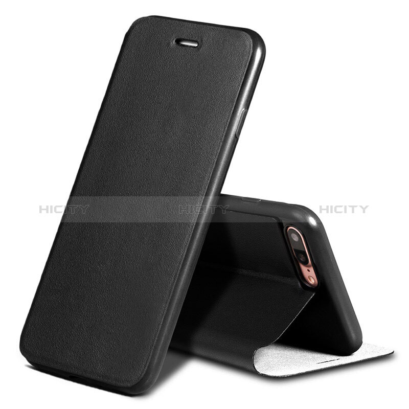 Funda de Cuero Cartera con Soporte L02 para Apple iPhone 8 Plus Negro