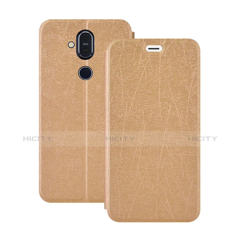 Funda de Cuero Cartera con Soporte L02 para Nokia 7.1 Plus Oro