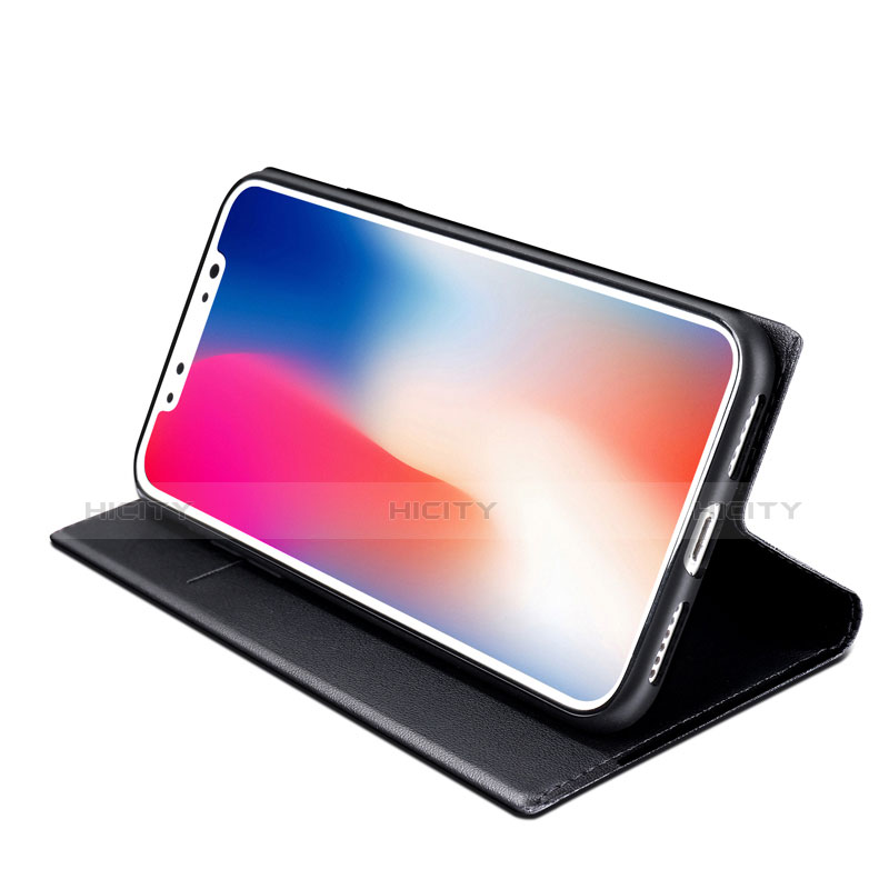 Funda de Cuero Cartera con Soporte L06 para Apple iPhone Xs Negro