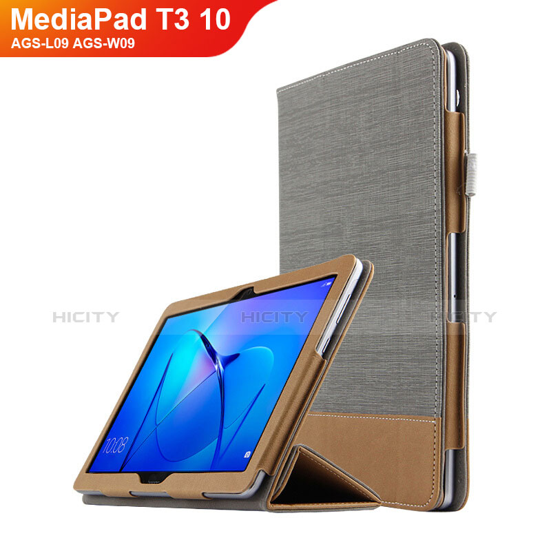 Funda de Cuero Cartera con Soporte L06 para Huawei MediaPad T3 10 AGS-L09 AGS-W09 Gris