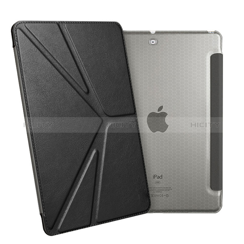 Funda de Cuero Cartera con Soporte L08 para Apple New iPad 9.7 (2018) Negro