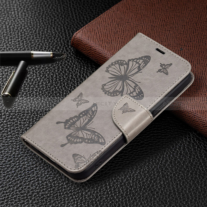 Funda de Cuero Cartera con Soporte Mariposa Carcasa B01F para Huawei Honor X7a Gris