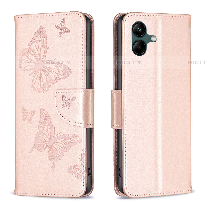 Funda de Cuero Cartera con Soporte Mariposa Carcasa B01F para Samsung Galaxy A04E Oro Rosa