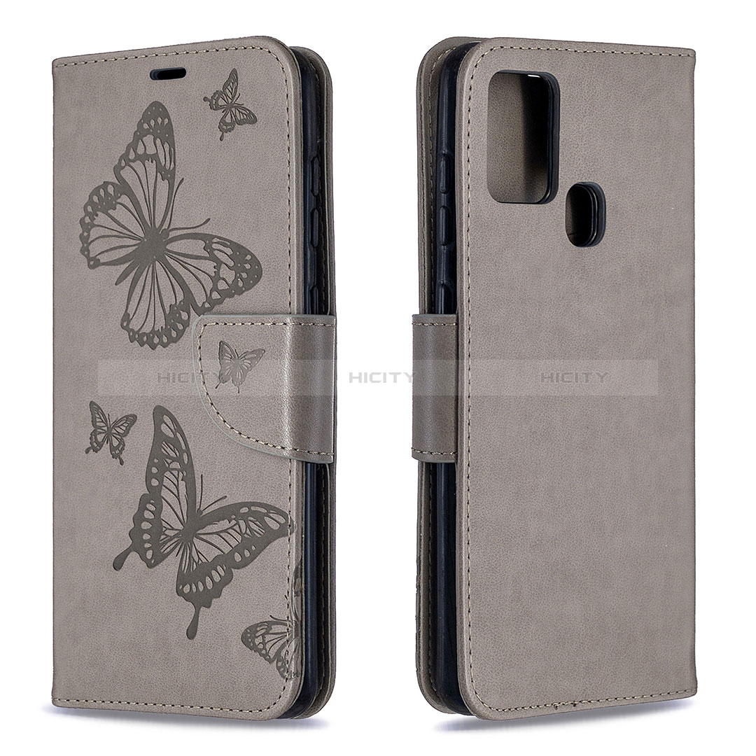 Funda de Cuero Cartera con Soporte Mariposa Carcasa B01F para Samsung Galaxy A21s Gris