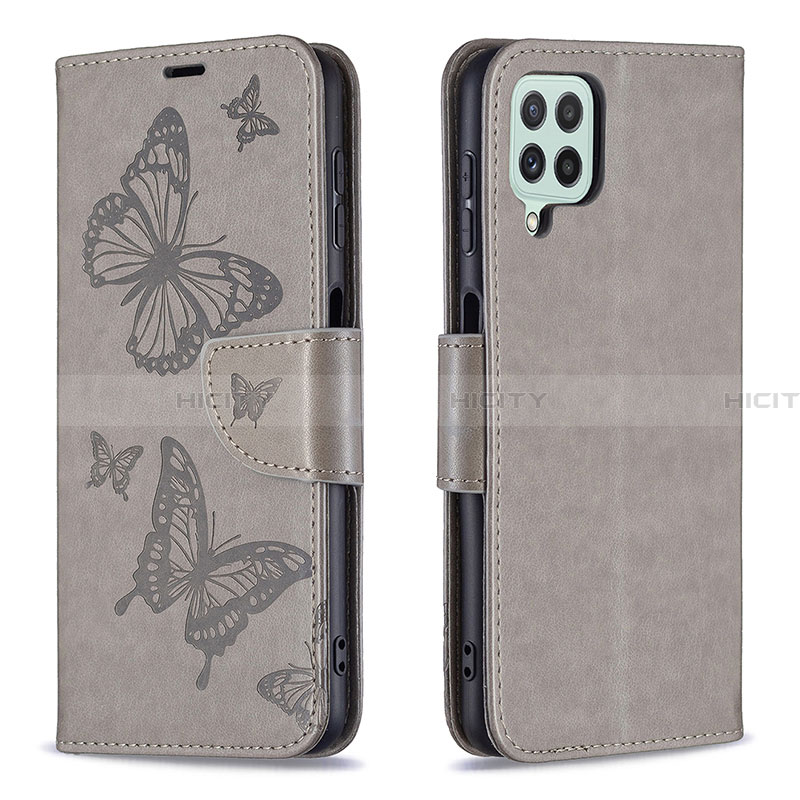 Funda de Cuero Cartera con Soporte Mariposa Carcasa B01F para Samsung Galaxy A22 4G Gris