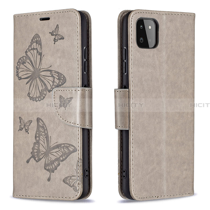 Funda de Cuero Cartera con Soporte Mariposa Carcasa B01F para Samsung Galaxy A22 5G Gris