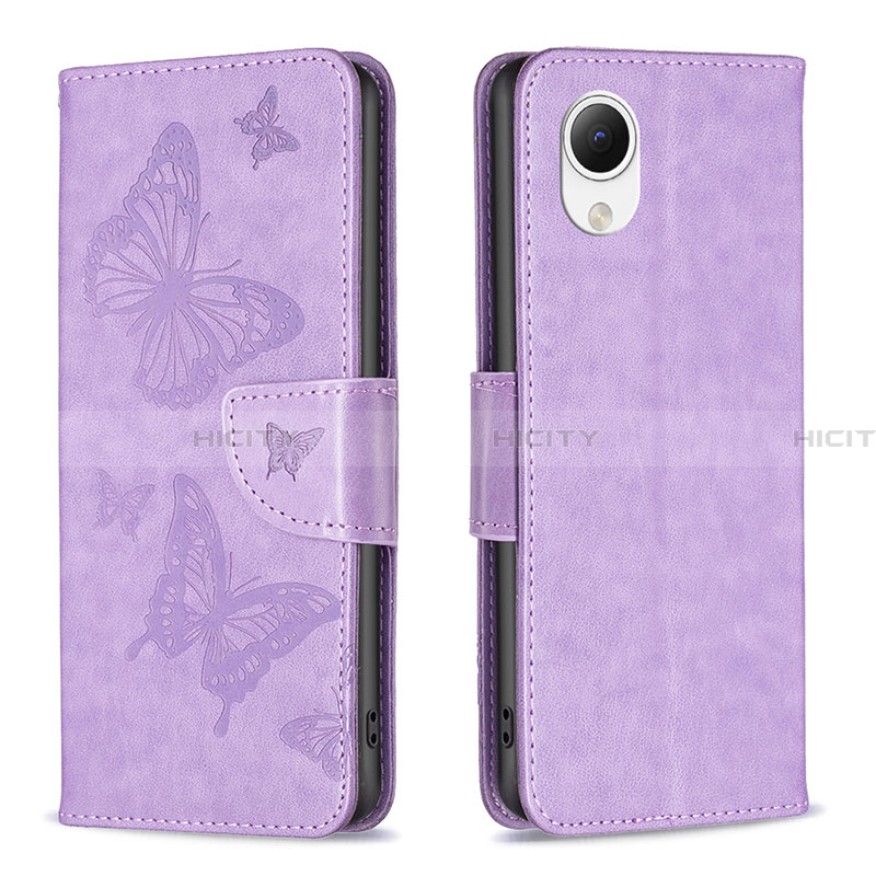 Funda de Cuero Cartera con Soporte Mariposa Carcasa B01F para Samsung Galaxy A23 5G SC-56C Purpura Claro