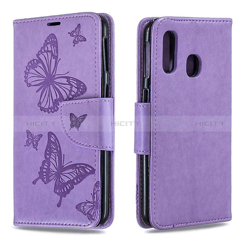 Funda de Cuero Cartera con Soporte Mariposa Carcasa B01F para Samsung Galaxy A40 Purpura Claro