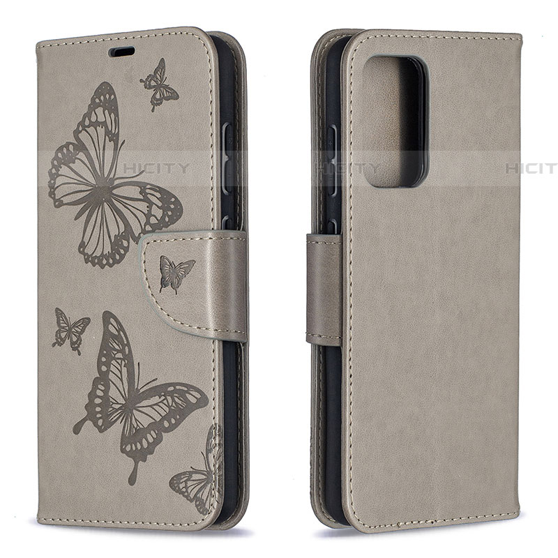 Funda de Cuero Cartera con Soporte Mariposa Carcasa B01F para Samsung Galaxy A52 4G Gris