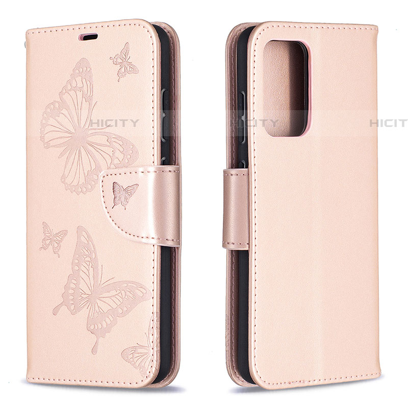 Funda de Cuero Cartera con Soporte Mariposa Carcasa B01F para Samsung Galaxy A52 4G Oro Rosa