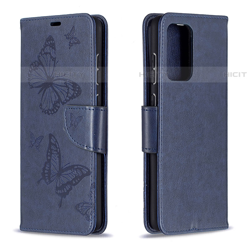 Funda de Cuero Cartera con Soporte Mariposa Carcasa B01F para Samsung Galaxy A72 4G Azul