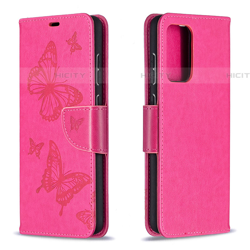 Funda de Cuero Cartera con Soporte Mariposa Carcasa B01F para Samsung Galaxy A72 4G Rosa Roja