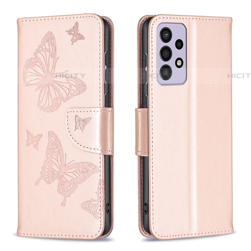 Funda de Cuero Cartera con Soporte Mariposa Carcasa B01F para Samsung Galaxy A73 5G Oro Rosa