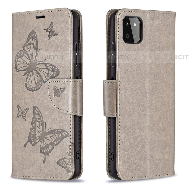 Funda de Cuero Cartera con Soporte Mariposa Carcasa B01F para Samsung Galaxy F42 5G Gris