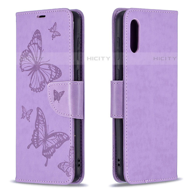 Funda de Cuero Cartera con Soporte Mariposa Carcasa B01F para Samsung Galaxy M02 Purpura Claro