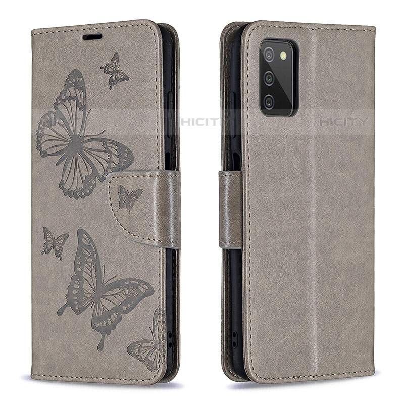 Funda de Cuero Cartera con Soporte Mariposa Carcasa B01F para Samsung Galaxy M02s Gris