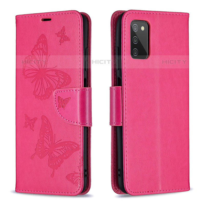 Funda de Cuero Cartera con Soporte Mariposa Carcasa B01F para Samsung Galaxy M02s Rosa Roja