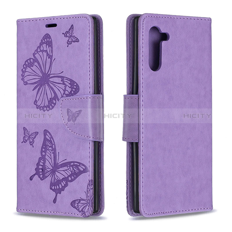 Funda de Cuero Cartera con Soporte Mariposa Carcasa B01F para Samsung Galaxy Note 10 5G Purpura Claro