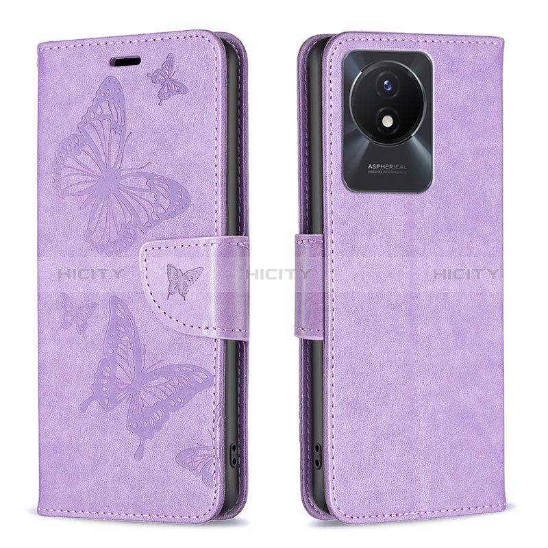 Funda de Cuero Cartera con Soporte Mariposa Carcasa B01F para Vivo Y02A Purpura Claro