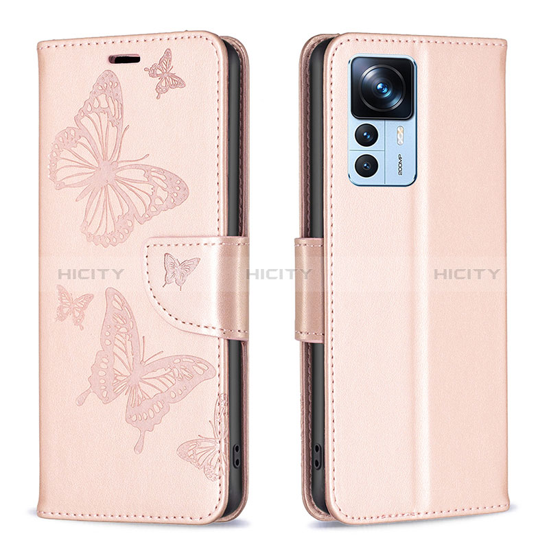 Funda de Cuero Cartera con Soporte Mariposa Carcasa B01F para Xiaomi Mi 12T 5G Oro Rosa