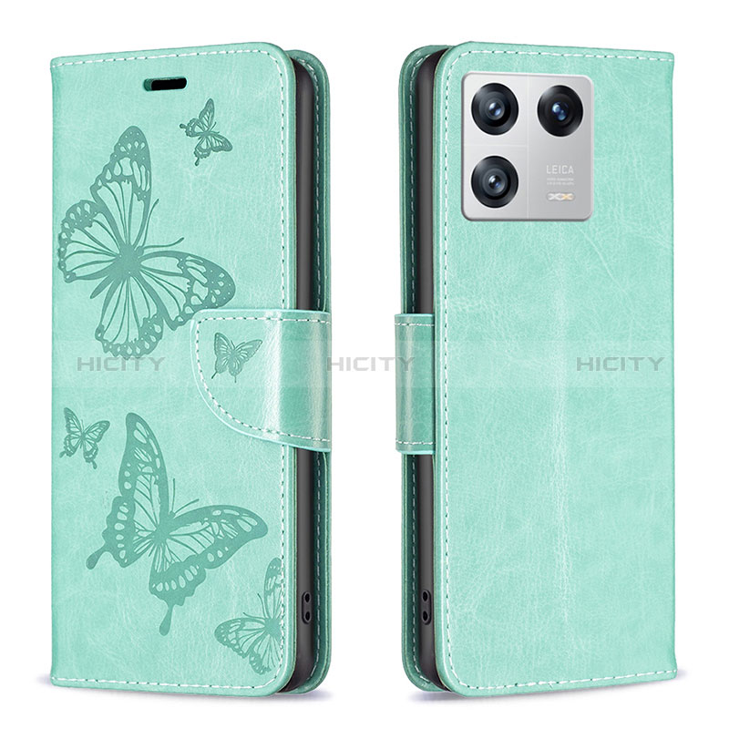 Funda de Cuero Cartera con Soporte Mariposa Carcasa B01F para Xiaomi Mi 13 5G Verde