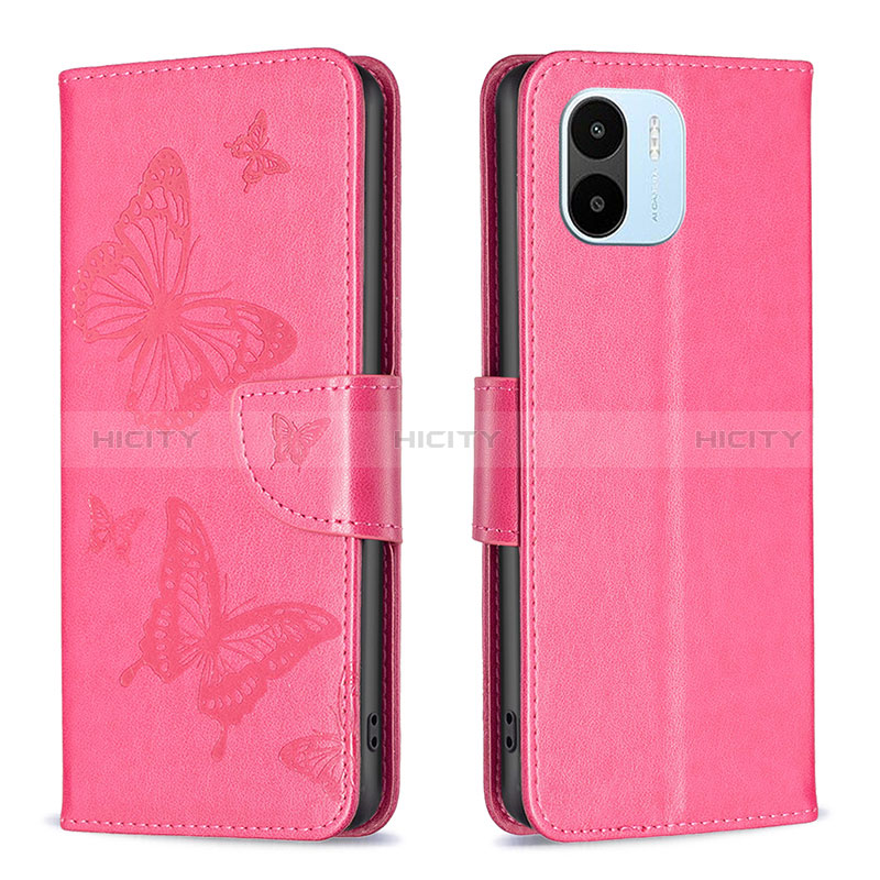 Funda de Cuero Cartera con Soporte Mariposa Carcasa B01F para Xiaomi Poco C50 Rosa Roja