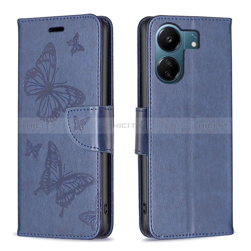 Funda de Cuero Cartera con Soporte Mariposa Carcasa B01F para Xiaomi Poco C65 Azul