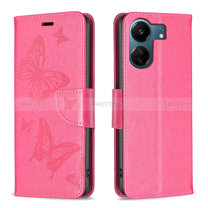 Funda de Cuero Cartera con Soporte Mariposa Carcasa B01F para Xiaomi Poco C65 Rosa Roja