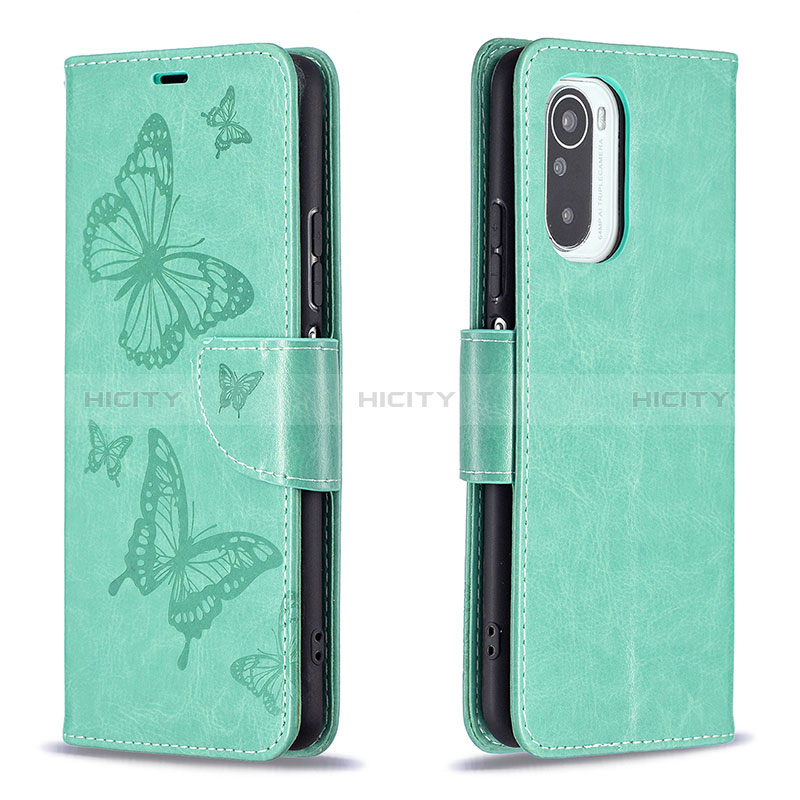 Funda de Cuero Cartera con Soporte Mariposa Carcasa B01F para Xiaomi Poco F3 5G Verde